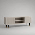 Mobile TV rettangolare in MDF con 2 ante e 2 vani, tortora, nero e ottone, 160 × 40 × 65 cm