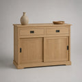 Credenza buffet in MDF impiallacciato rovere naturale con 2 ante scorrevoli e 2 cassetti, 120 × 45 × 90 cm