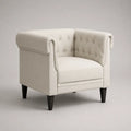 Poltrona quadrata imbottita in velluto di poliestere bianco crema con schienale capitonné, 88 × 82 × 76 cm
