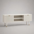 Mobile porta TV rettangolare bianco e oro in MDF con 2 ante scanalate e 2 vani aperti, 140 x 40 x 70 cm