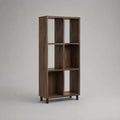 Libreria a 6 vani in truciolare melaminico effetto noce con gambe in acciaio nero, 80 × 30 × 180 cm