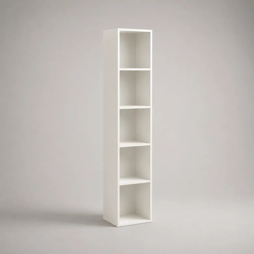 Libreria a colonna in legno bianco con 5 vani, 30 x 24 x 180 cm