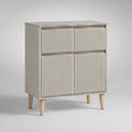Credenza rettangolare con 2 ante e 2 cassetti in MDF e legno massello, beige, 80 × 40 × 90 cm