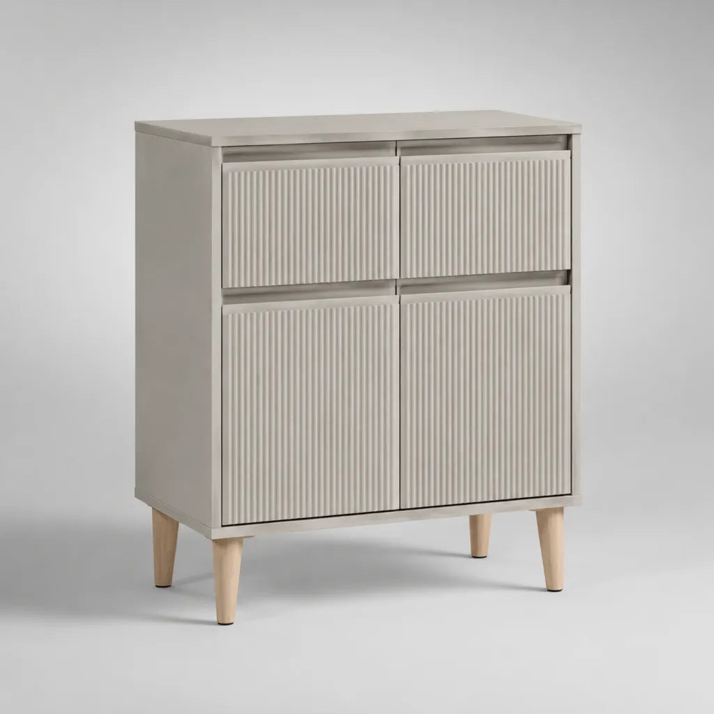 Credenza rettangolare con 2 ante e 2 cassetti in MDF e legno massello, beige, 80 × 40 × 90 cm
