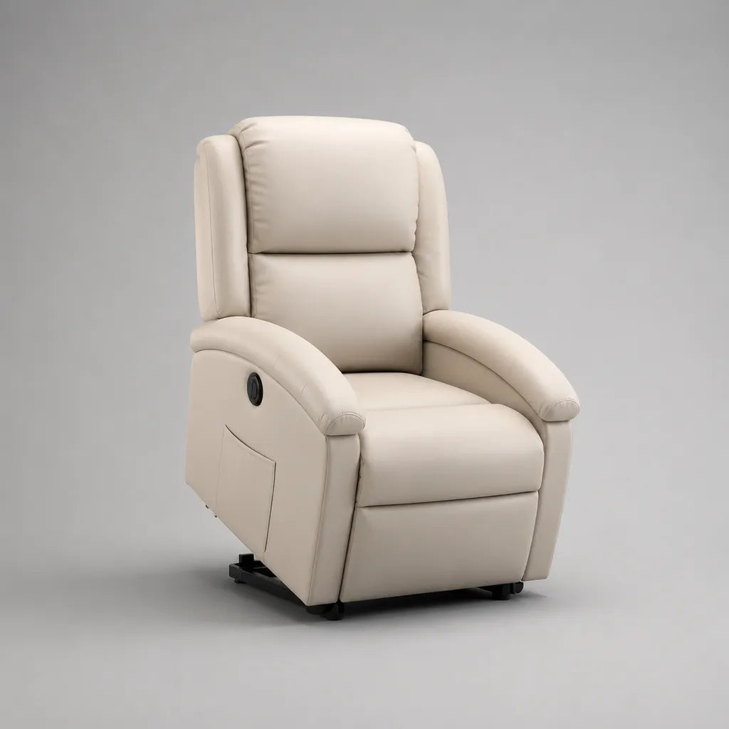 Poltrona relax elettrica reclinabile in pelle sintetica crema, 76 x 90 x 108 cm