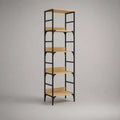 Libreria rettangolare a 5 ripiani in pannello truciolare e acciaio, rovere naturale e nero, 60 x 35 x 180 cm