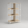Libreria a 6 vani in legno e metallo, rovere chiaro e bianco, 120 × 30 × 180 cm